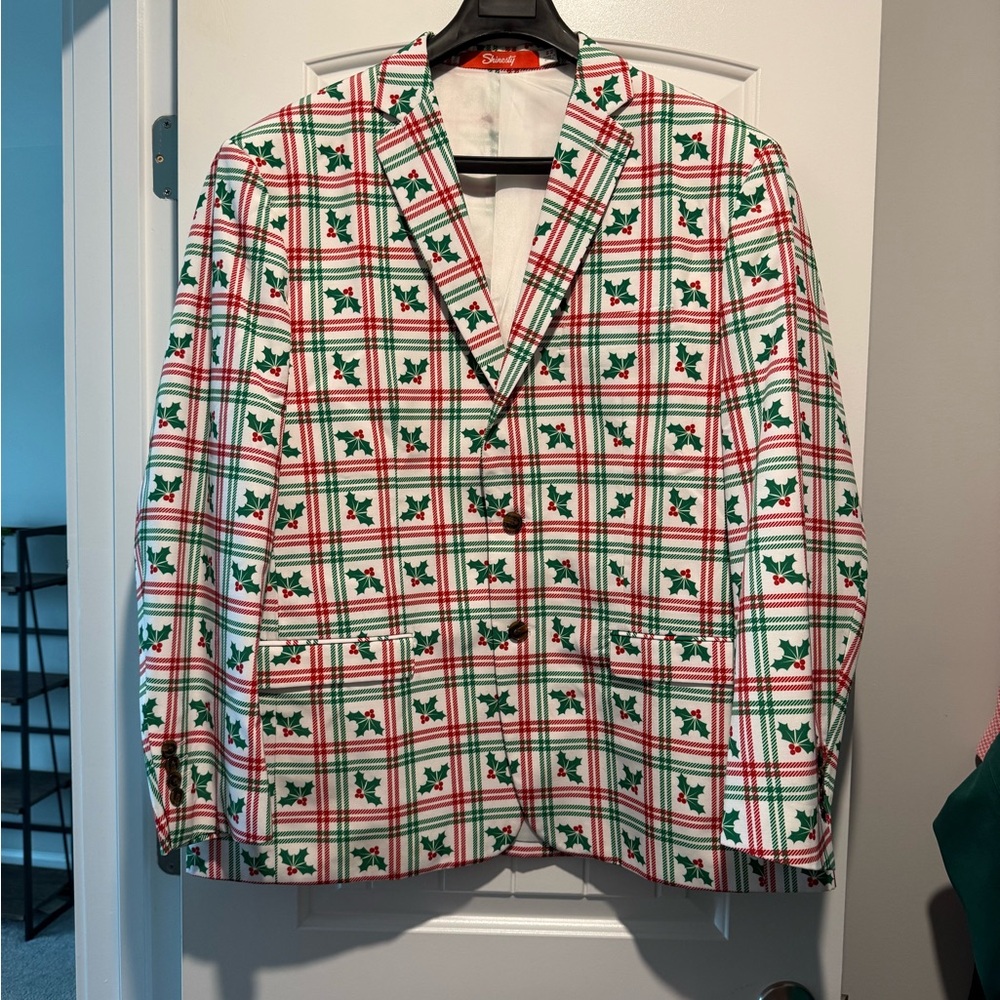 Mens Holiday Plaid Blazer in Red, Green & White - Shinesty